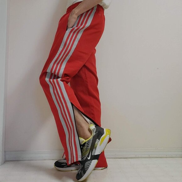 Adidas Scarlet Red Grey Stripes Track Pants Soccer Football Firebird - Picture 5 of 16